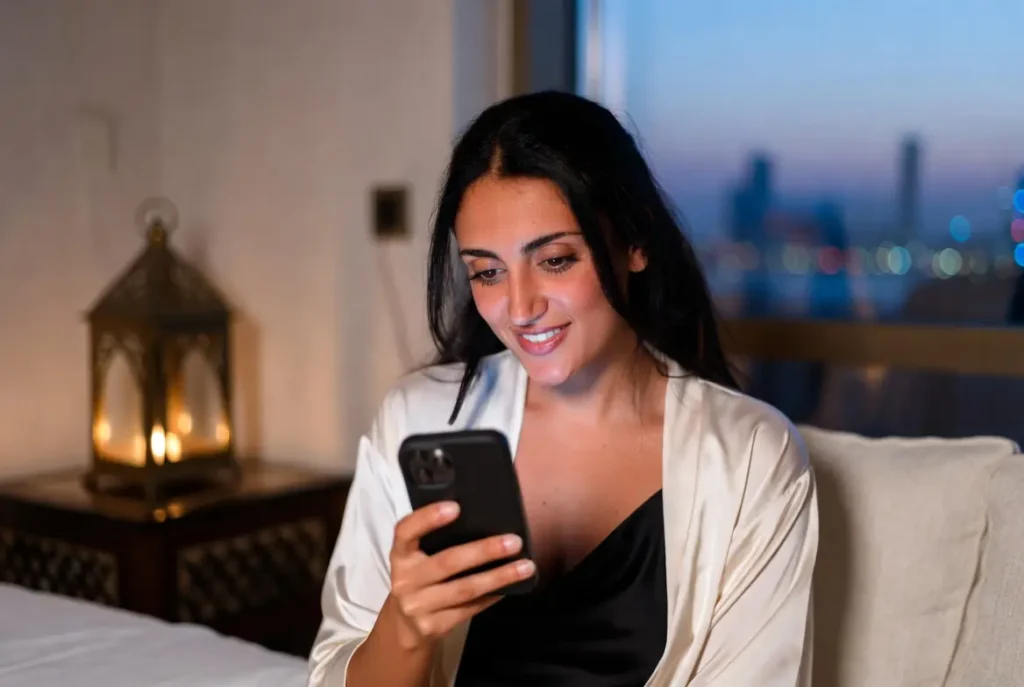 Arab woman enjoying a private online sex chat