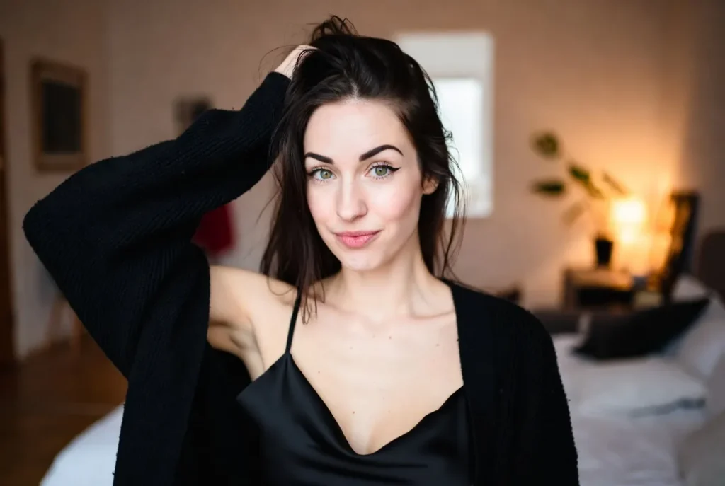 Brünette, die für einen privaten deutschen Sex-Chat auf XtremeChat posiert